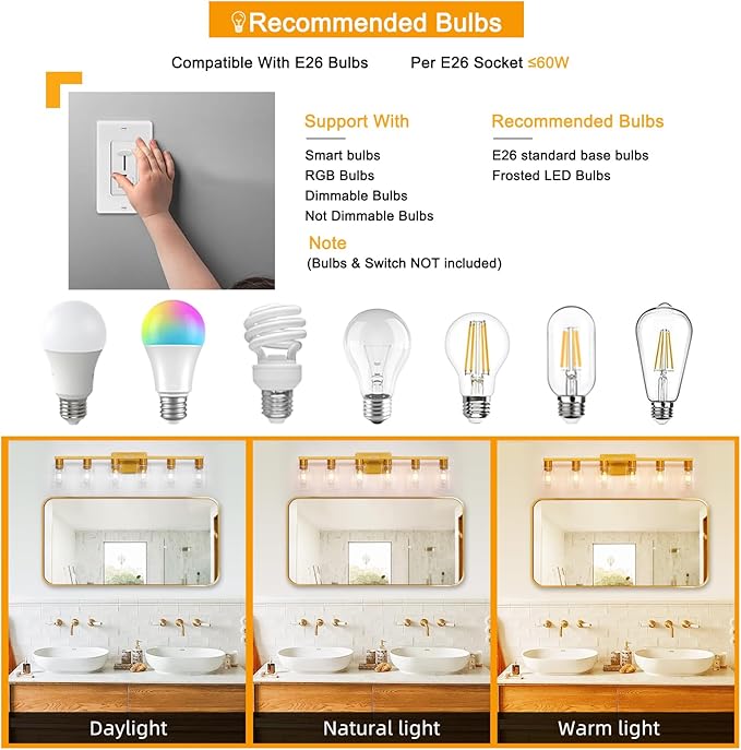 6 Light Bathroom Light Fixtures, Large Gold Bathroom Vanity Light - Image 8
