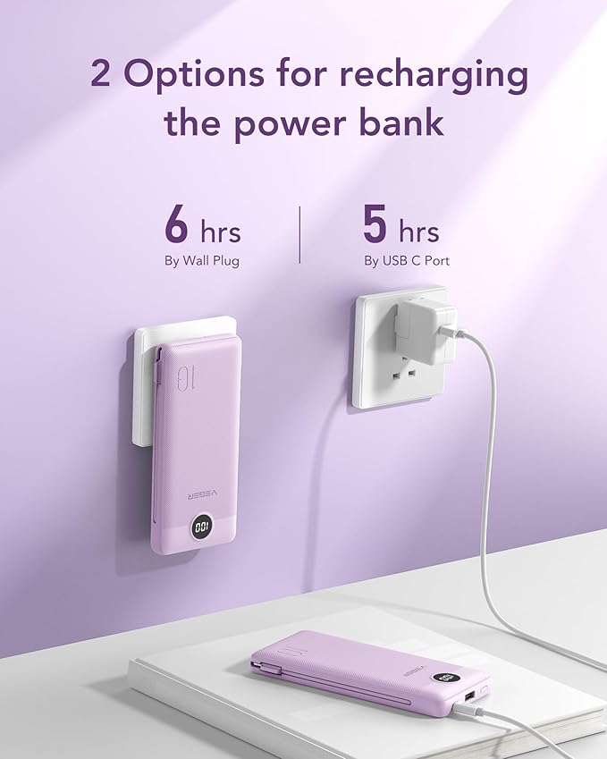 VEGER Portable Charger for iPhone Built in Cables and Wall Plug, 10000mah Slim - Image 5