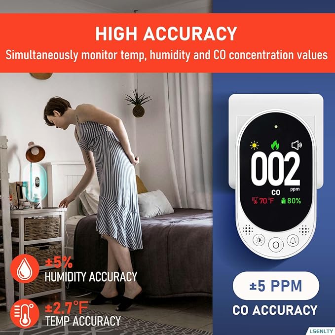 LSENLTY Carbon Monoxide Detectors Plug in, 3-in-1 CO Detector, HD Color Screen - Image 5