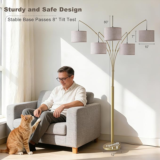 Fansdrick Gold Floor Lamps for Living Room, 4000LM Super Bright Arc Floor Lamp - Image 8