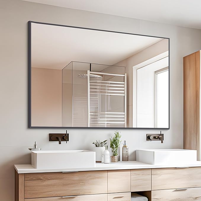 Black Bathroom Mirror for Wall, 30x40 Inch Rectangle Mirrors - Image 2