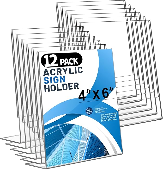 Aheroi 12Pcs Acrylic Sign Holder, 4x6 Clear Sign holders Paper Stand, L-shape by Aheroi