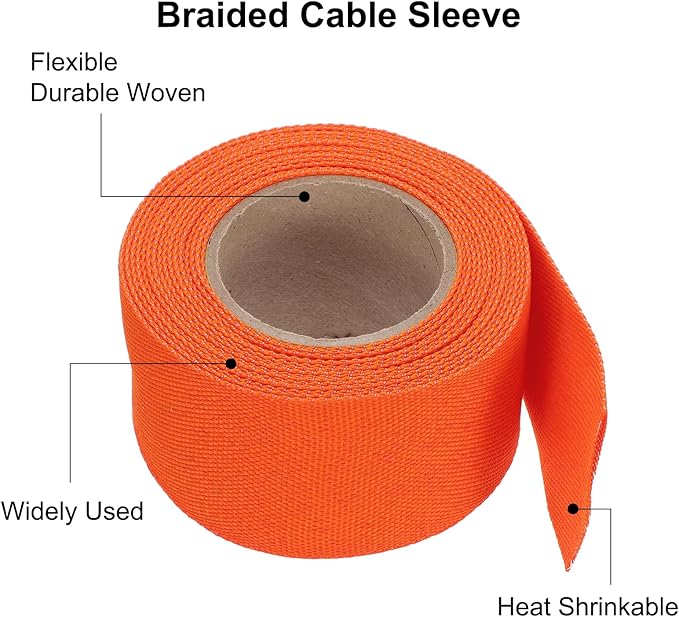 MECCANIXITY Braided Cable Sleeves Heat Shrinkable Fabric Sleeving, 1 9/16" 16ft - Image 4