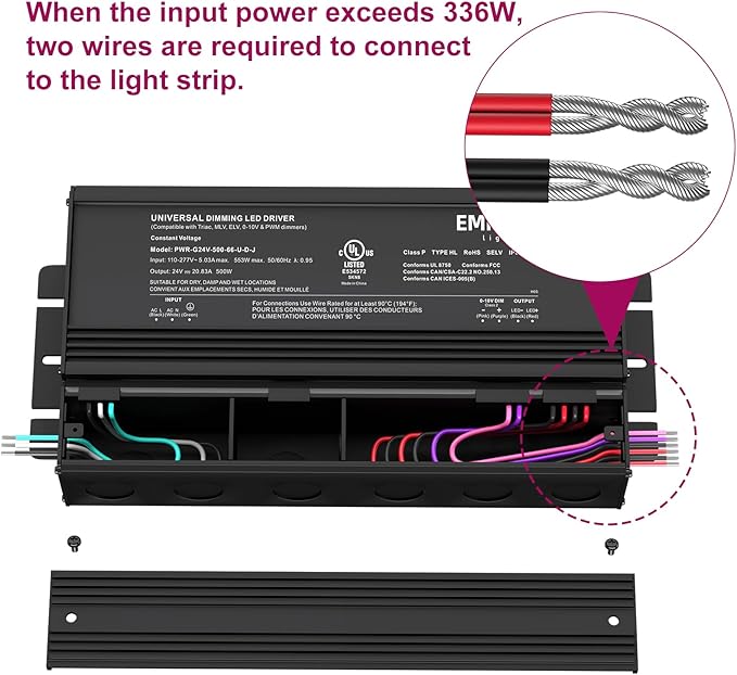 EMITEVER Dimmable Led Driver, 500W AC 110V-277V to DC 24V Transformer, 5-in-1 - Image 2