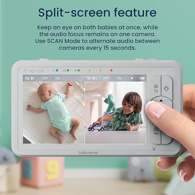 Babysense 5" HD Split-Screen Baby Monitor, Video Baby Monitor - Image 2