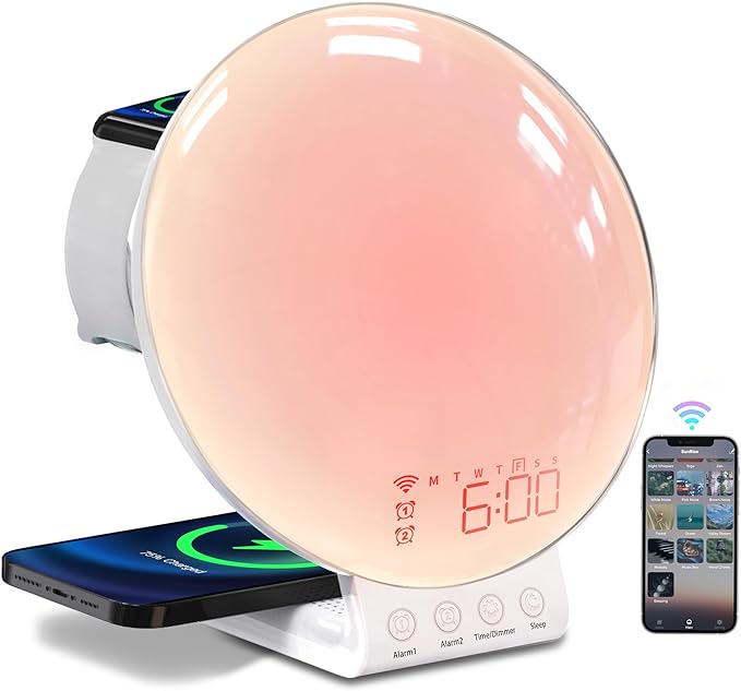 MOMILLA Sunrise Alarm Clock, 3 in 1 Wireless Charging Station, Smart App by MOMILLA