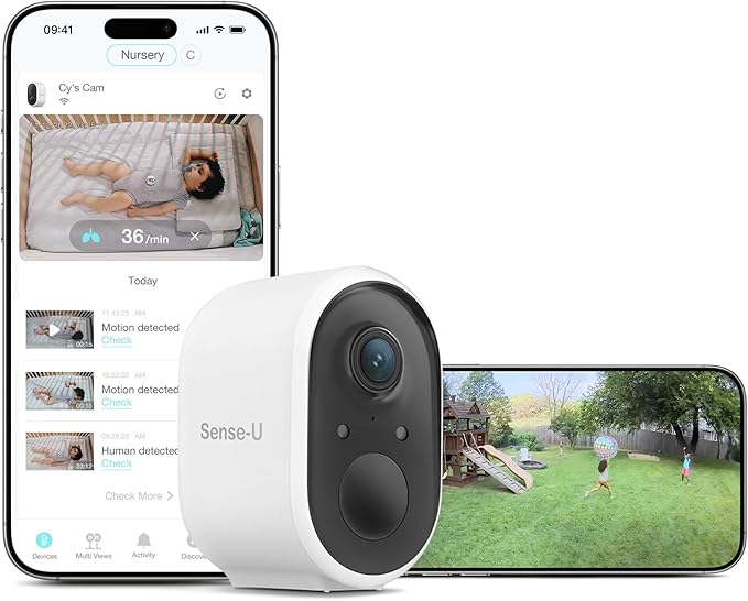 Sense-U Battery Baby Monitor Smart Security Camera, Indoor/Outdoor Use by Sense-U