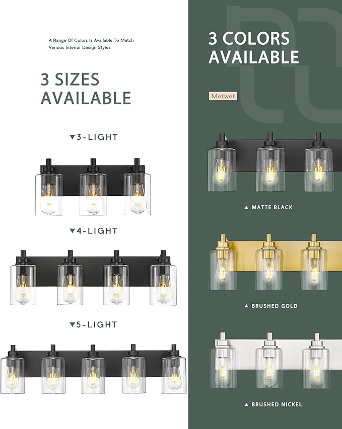 METWET 5-Light Bathroom Light Fixtures, 30 Inch Black Vanity Light - Image 7