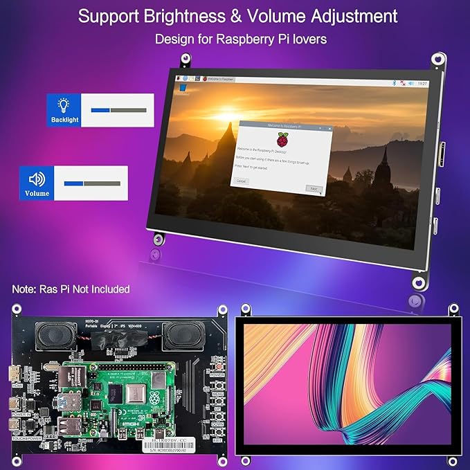 HAMTYSAN 7 Inch Raspberry Pi Screen Touchscreen Monitor 1024x600 Small HDMI - Image 4