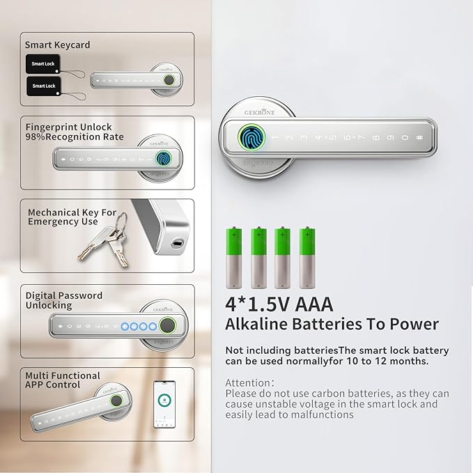 GEKRONE Fingerprint Smart Lever Lock TUYA APP Control Keyless Entry Bluetooth - Image 2