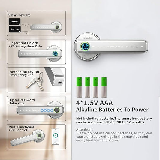 GEKRONE Fingerprint Smart Lever Lock TUYA APP Control Keyless Entry Bluetooth - Image 2