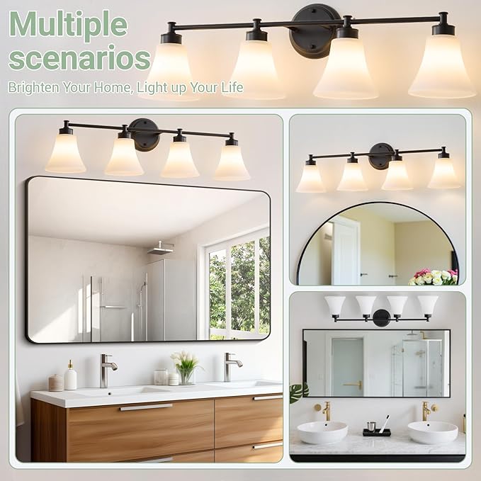 LOUSACE 4 Light Bathroom Vanity Light Matte Black Bathroom Lighting Fixtures - Image 8