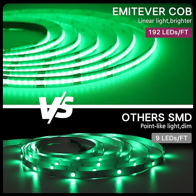 EMITEVER RGB LED Strip Light 16.4ft, Dimmable COB 24V Flexible LED Color - Image 3