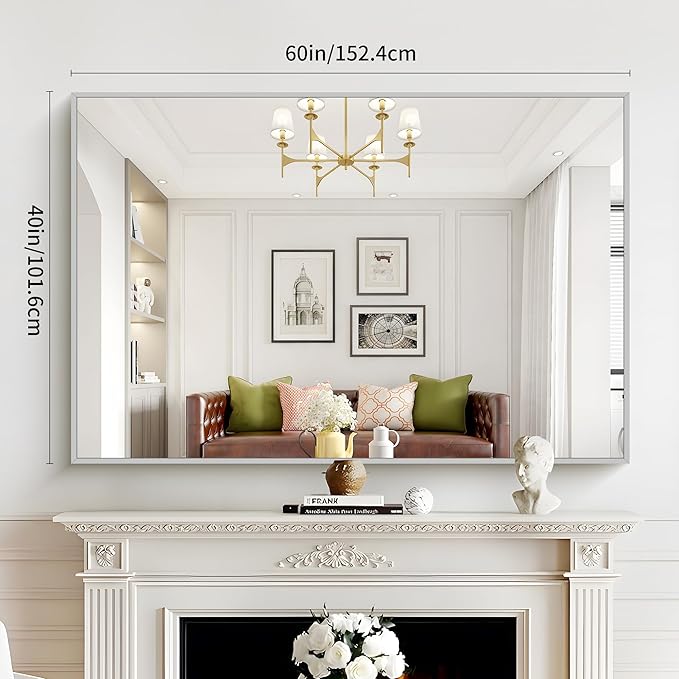 40x60inch Silver Bathroom Mirror, Large Rectangular Wall Mirrors - Image 6
