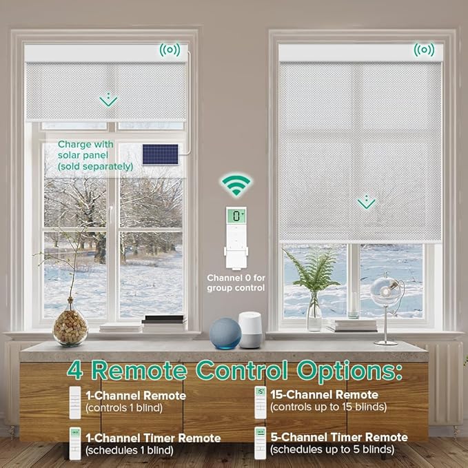 Kilonity Motorized Roller Shades, Light Filtering Remote Control Custom Window - Image 2