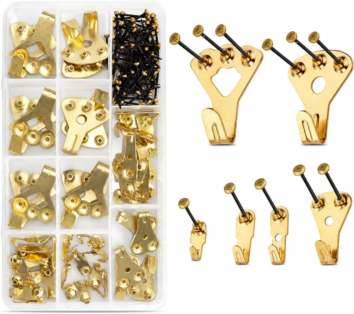 Heavy Duty Picture Hanging Kit with Assorted Hooks & Nails,125PCS | Professional Picture Hangers for Canvas,Frames,Wall Art & Mirrors,6 Sizes,10-100 lbs,Organizer Storage Case