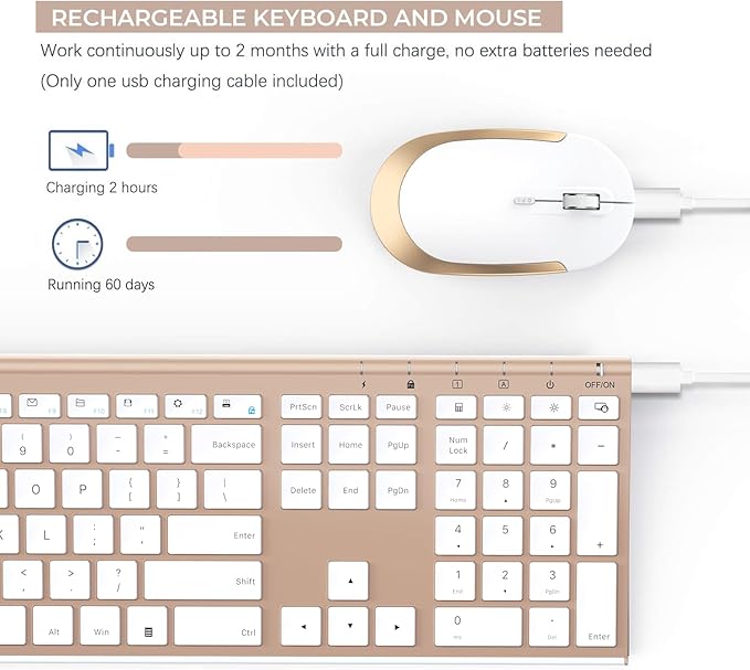 Wireless Keyboard and Mouse, Vssoplor Rechargeable Quiet Full-Size Keyboard and - Image 2