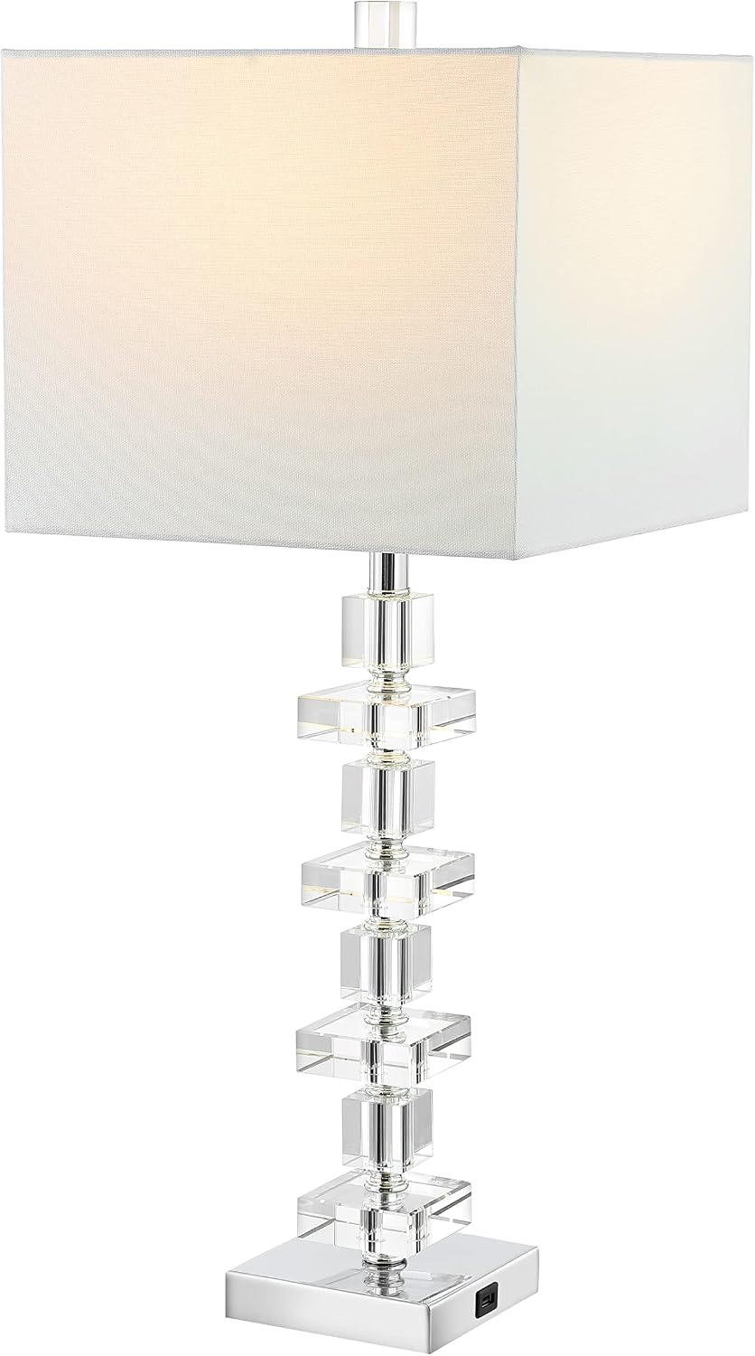 SAFAVIEH Lighting - Deco 28.5" Crystal Table Lamp Set of 2 with USB Charging Port, Chrome Bedroom Living Room Home Office Lighting, LED Bulbs Included (LIT4169A-SET2-U)