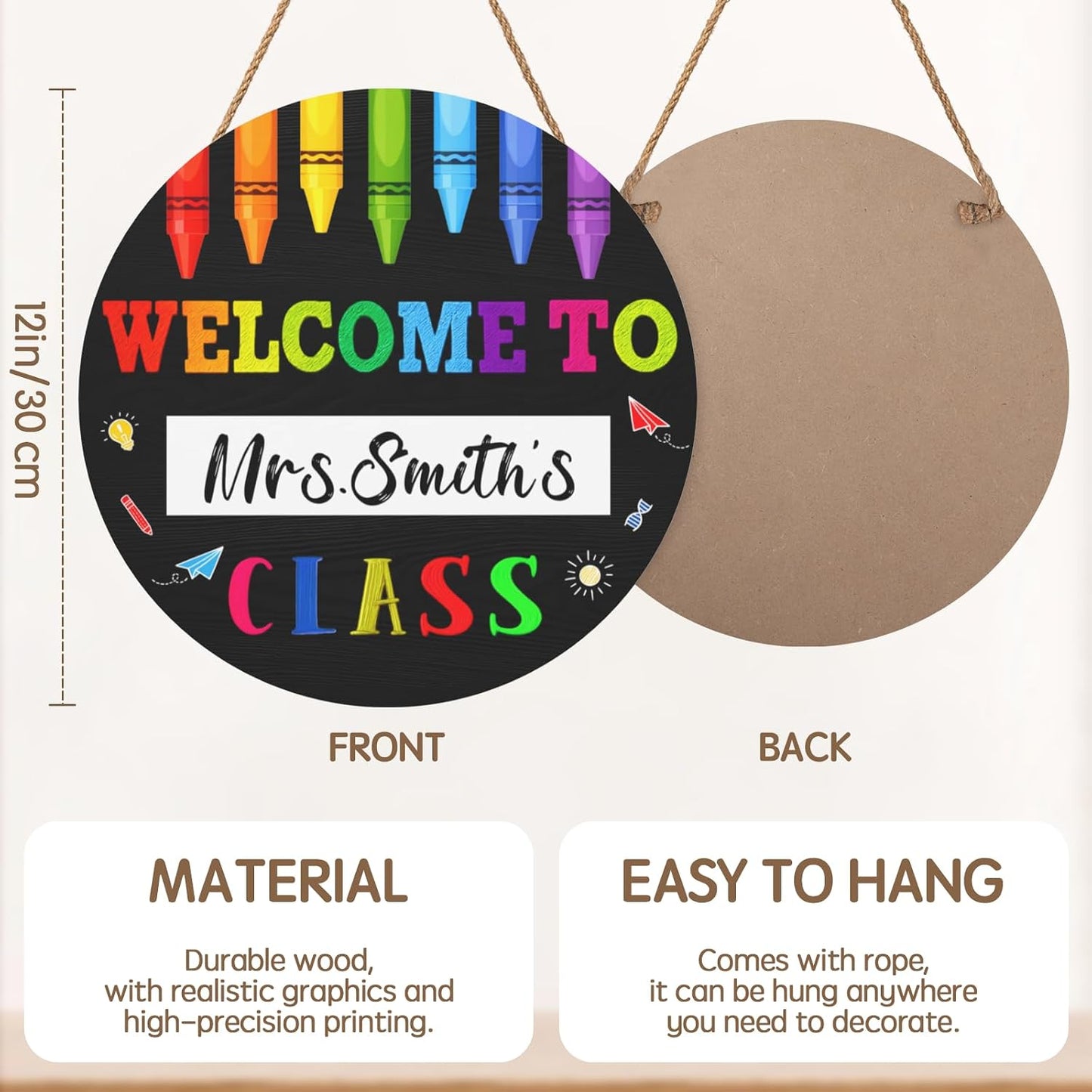 Personalized Teacher Name Door Sign Welcome to Class Hanging Sign Door Hanger Decorations 12 inch Teacher Supplies Gifts Decor Back to School