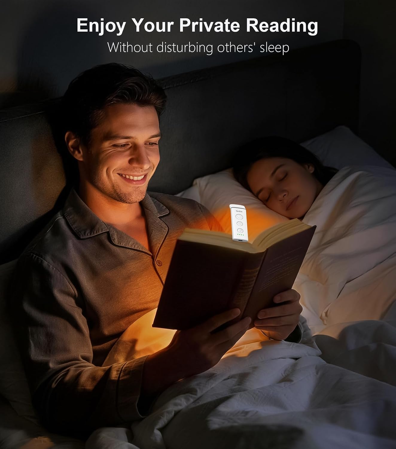 Gritin Book Light Rechargeable, Clip on LED Reading Light for Books in Bed | Eye Caring 3-Color & 5-Brightness, Stepless Dimming, Long Lasting, Compact Size Flexible Book Lamp for Bookworms