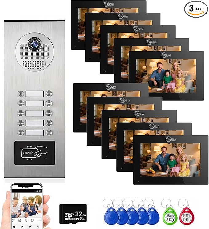 Wired Apartment Video Intercom System, 1080P HD Video Doorbell, Compatible by ANJIELOSMART