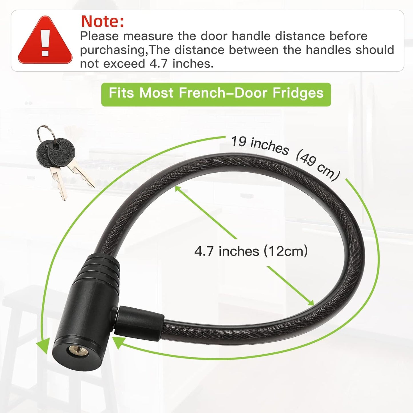 Rofio Fridge Lock, Childproof Refrigerator Lock with Keys for French Door Fridge and Cabinet | Key-operated cable lock includes 2 keys; no drilling, screws or adhesive; for French door fridges, freezers and cabinets