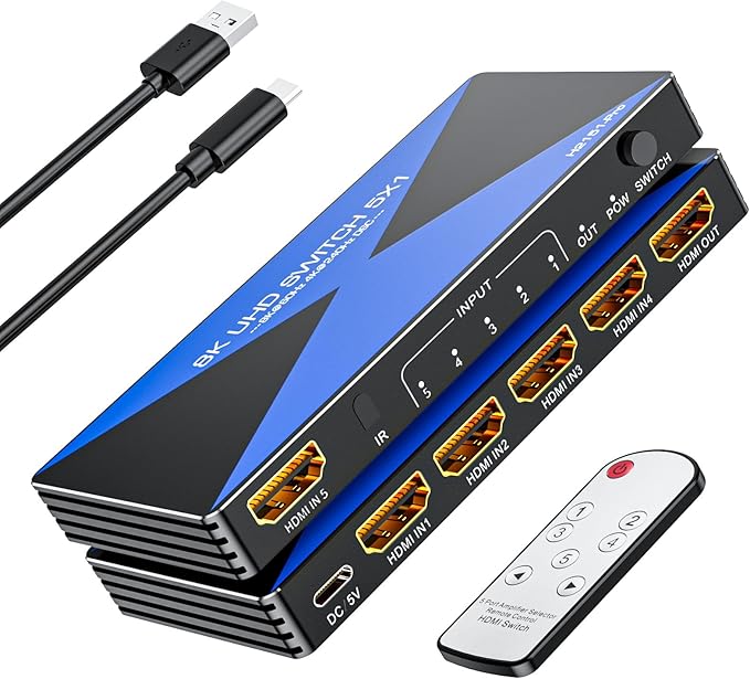 ALYYDBG 8k@60Hz HDMI 2.1 Switch 5 in 1 Out Supports 4K@120Hz HDR10+ HDCP 2.3 VRR by ALYYDBG