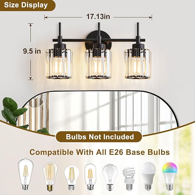EJIAXIN 3 Light Crystal Vanity Light, Bathroom Lighting Fixtures Over Mirror - Image 3