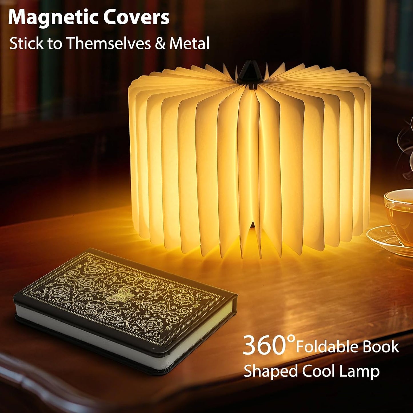 Book Lamp for Book Lovers Gifts, Bookshaped Small Mood Lighting Lamp Foldable Paper Hardcover Cover, Unique Aesthetic Lamps USB Rechargeable, Bookish Decor for Library, Reading Nook, Bookshelf