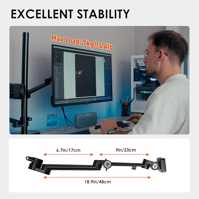 TARION Modular Desktop Arm Mount - 48cm / 19" Single Desk Stand - Compatible - Image 6