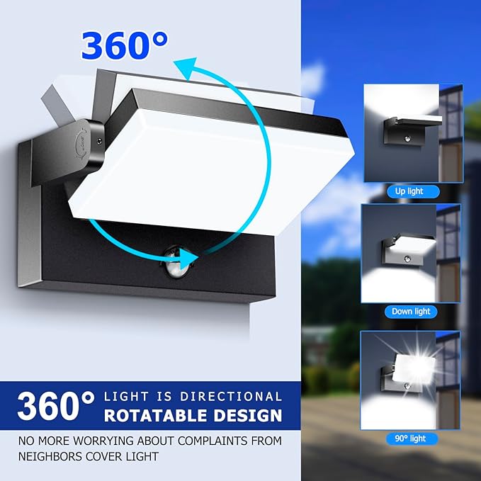 rosykite 40W LED Wall Pack Lights Outdoor Motion Sensor, 360 °Rotation 5000K - Image 3
