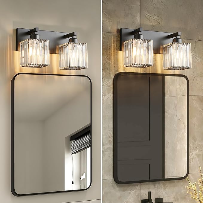 FDPBY Modern Bathroom Vanity Light 2-Lights Black Crystal Bathroom Wall Light - Image 5