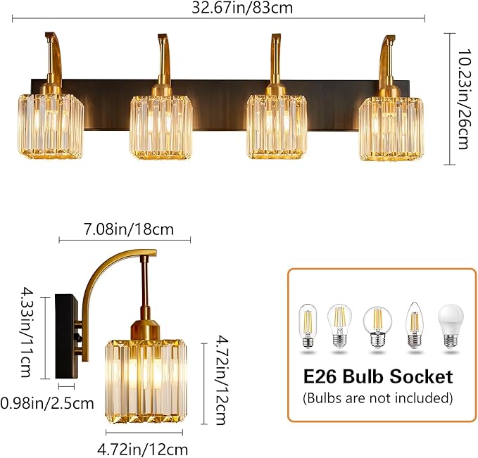 FDPBY Crystal Vanity Lights 4-Light Black Gold Bathroom Vanity Lights Modern - Image 4