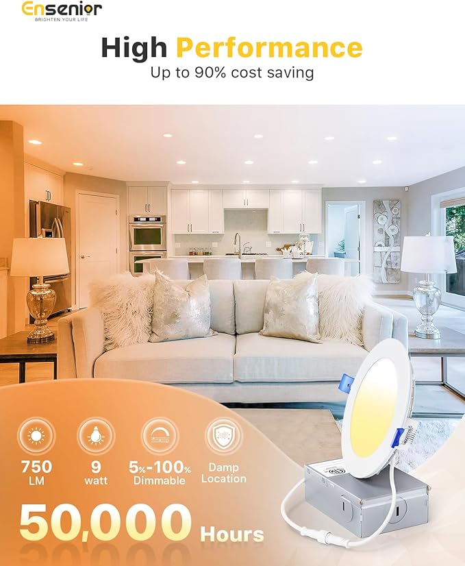 Ensenior 12 Pack 4 Inch LED Recessed Ceiling Light, 2700K-5000K 5CCT, 750LM 9W - Image 2