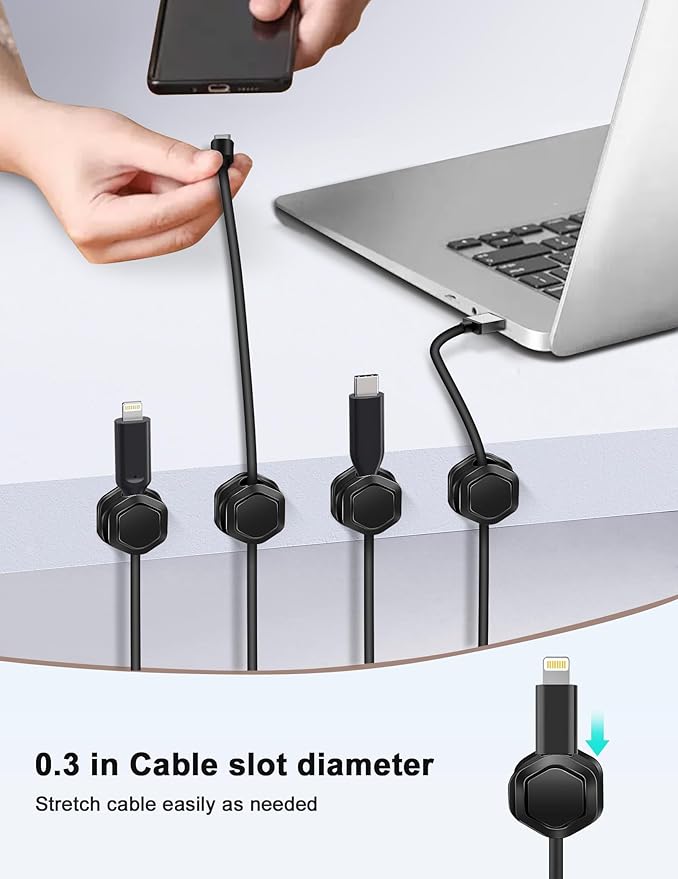 Cord Holder - Magnetic Cable Clips - Under Desk Cable Management - Adhesive - Image 3