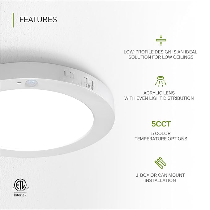 ASD LED 9" Round Flush Mount Ceiling Light Fixture, Low Profile Surface - Image 3