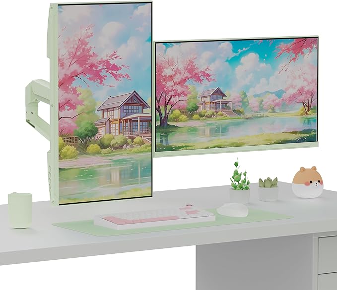 Pixio PS1D Wave Mint Green Dual Monitor Arm Stand Desk Mount - Image 7