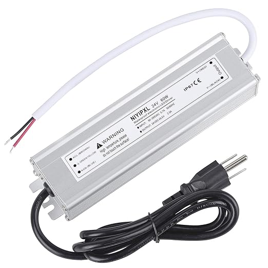 LED Driver 60 Watts 24V DC Low Voltage Transformer， Waterproof IP67 LED Power by NIYIPXL