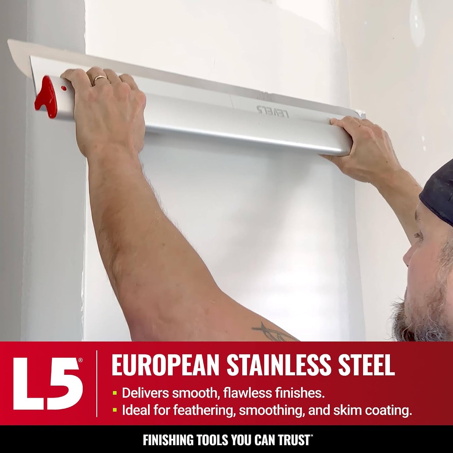 LEVEL5 Drywall Skimming Blade Set | 10, 16 & 24 Inch Skimming Blades | Ergonomic Aluminum Body | Replaceable 0.3mm German Stainless Steel Blade | For Smoothing Walls and Ceilings | 5-443