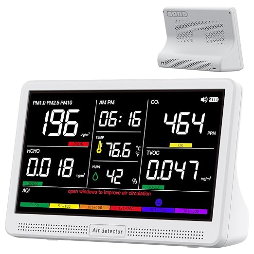 bonoch 16 in 1 Air Quality Monitor Indoor 7" Display 9 AQI+7 AQI Alerts by bonoch