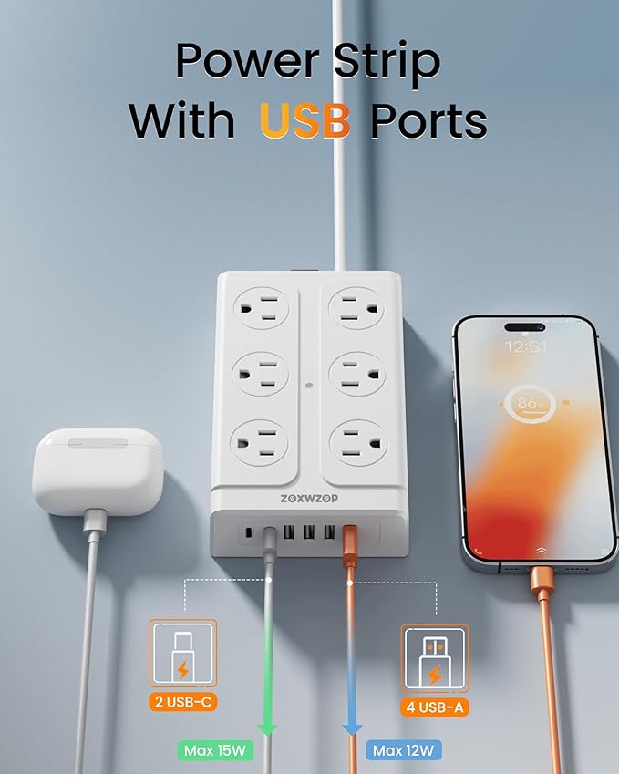 Zoxwzop Surge Protector Power Strip – 10FT Extension Cord - Image 3