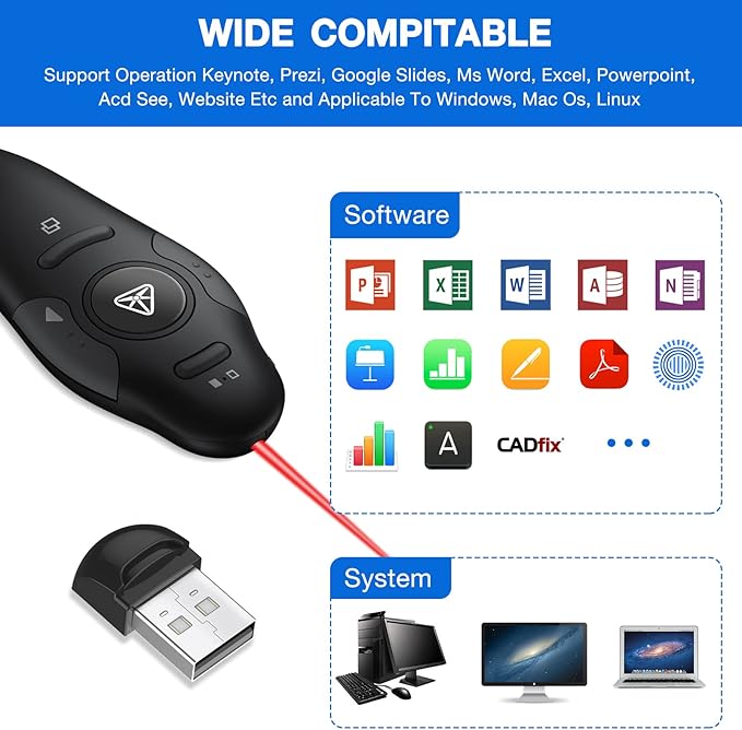 Rechargeable Presentation Clicker Wireless Presenter Remote USB Control - Image 5
