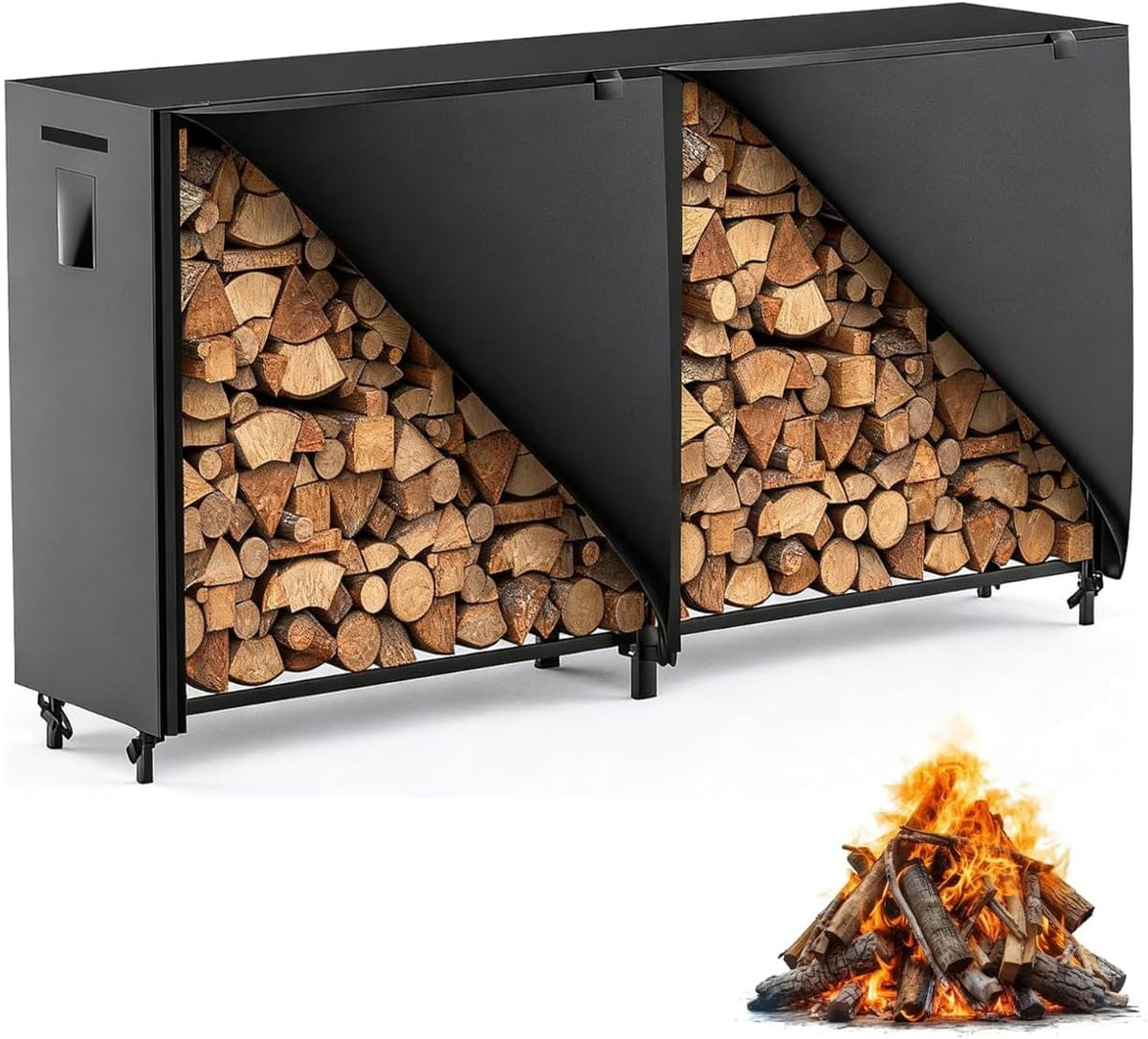 8ft firewood rack outdoor with cover, heavy duty, main product view