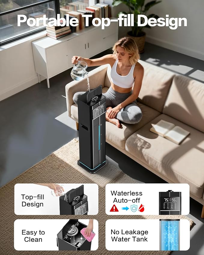 Cool Mist Humidifiers for Large Room, Ultrasonic 2.4Gal 9L Quiet Top-Fill - Image 5