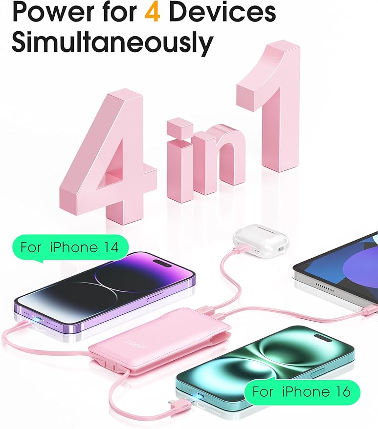 TG90° 2 Pack Slim 10000mAh Power Bank Built-in Foldable AC Wall Plug and Cables - Image 4