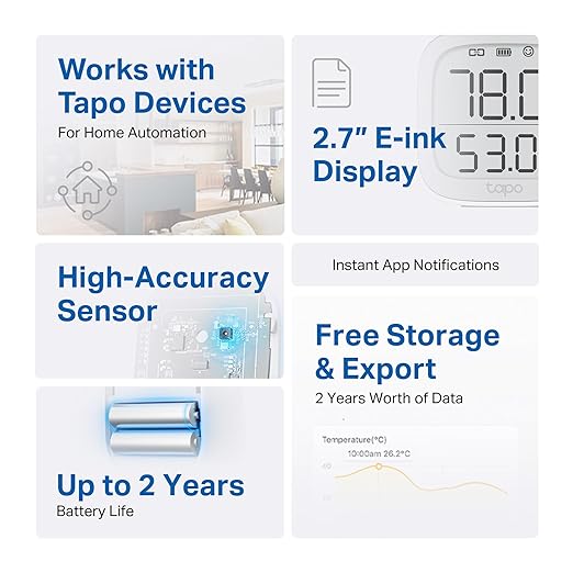 Tapo Smart Temperature and Humidity Monitor, 2.7" E-Ink Display, Swiss-Made - Image 2