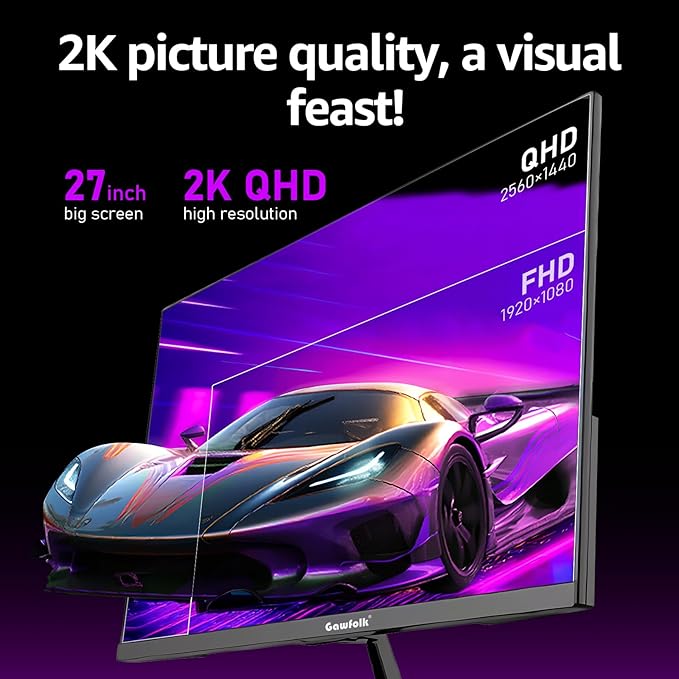 Gawfolk Gaming Monitor 27 inch QHD IPS, PC Screen 120Hz 2K, Ultra-Thin Zero - Image 3