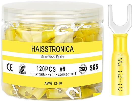 haisstronica 120PCS Heat Shrink Fork Spade Connectors #8 Waterproof Marine by HAISSTRONICA