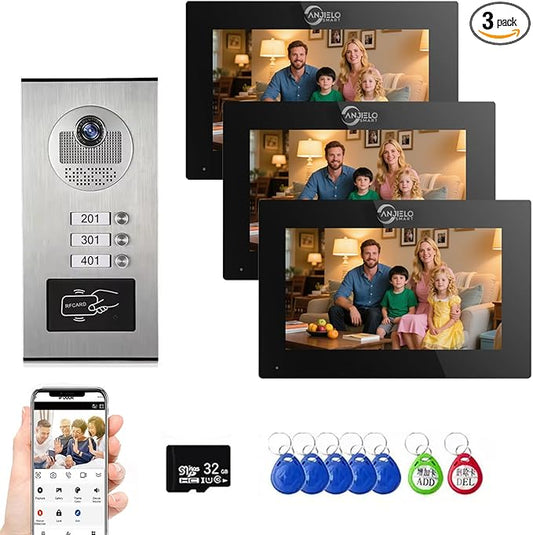 Wired Apartment Video Intercom System, 1080P HD Video Doorbell, Compatible by ANJIELOSMART