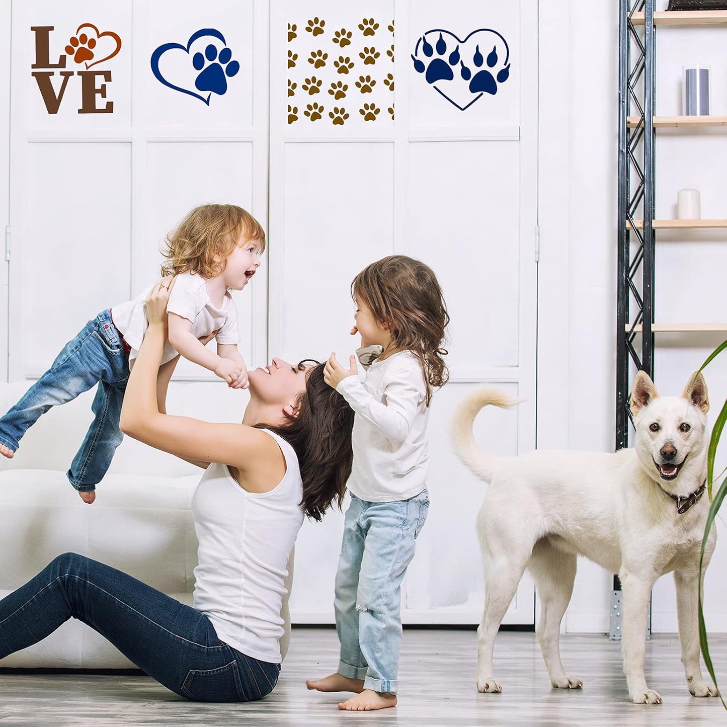 Outus 11 Pieces Dog Paw Print Stencils Trail of Paw Prints Stencil Love Dog Reusable Painting Templates with Metal Open Ring for DIY Scrapbooks Painting on Wood Wall Home Supplies